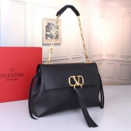 Valentino Medium VRing Chain Bag In Black Grainy Calfskin High