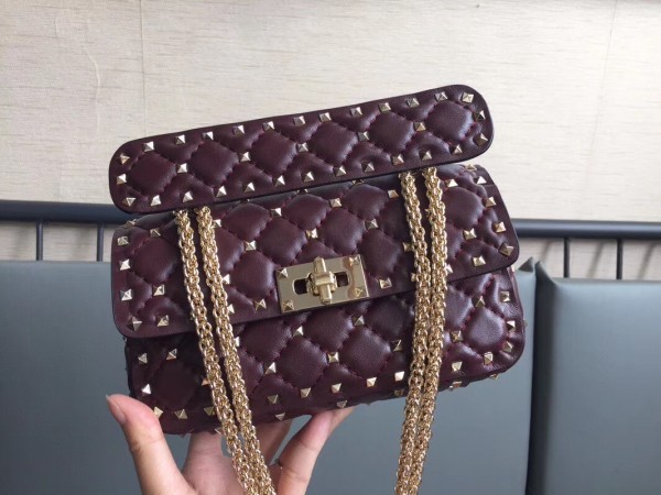 Valentino Spike Small Bag Lambskin Bordeaux High