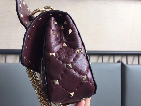 Valentino Spike Small Bag Lambskin Bordeaux High