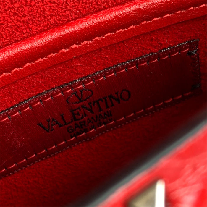 Valentino Spike Small Bag Crinkled Lambskin Red High