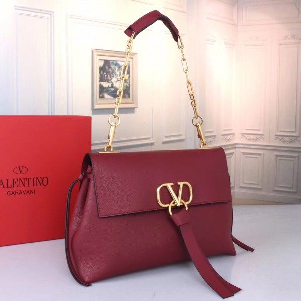 Valentino Medium VRing Chain Bag In Bordeaux Grainy Calfskin High