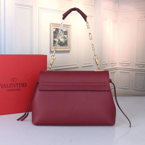 Valentino Medium VRing Chain Bag In Bordeaux Grainy Calfskin High