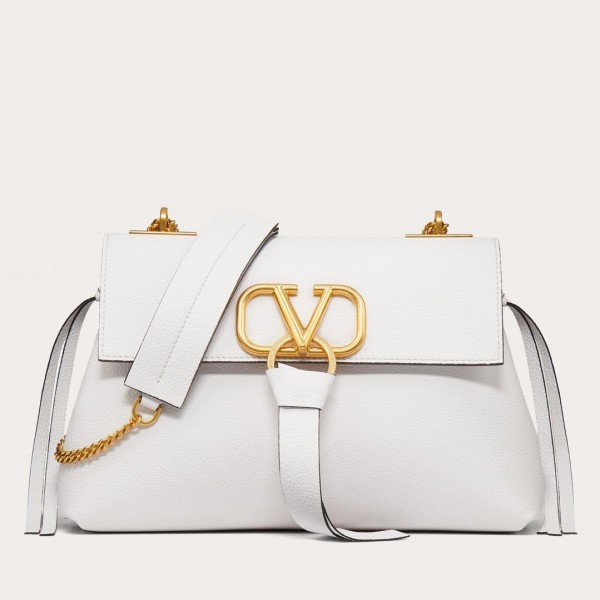 Valentino Medium VRing Chain Bag In White Grainy Calfskin High