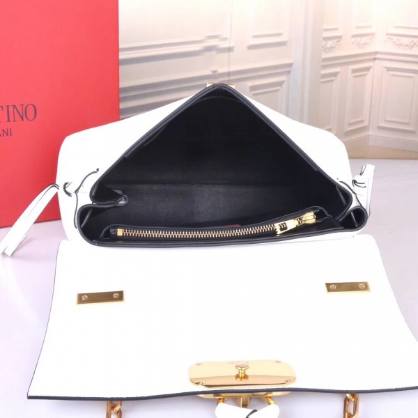 Valentino Medium VRing Chain Bag In White Grainy Calfskin High