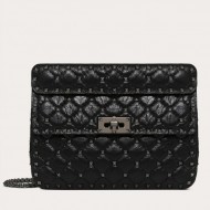 Valentino Spike Medium Bag Crinkled Lambskin Black High