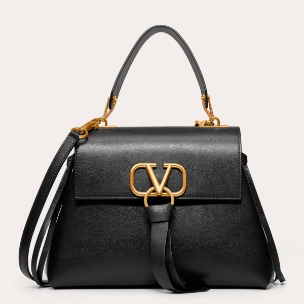 Valentino Small Vring Handbag In Black Buffalo Leather High