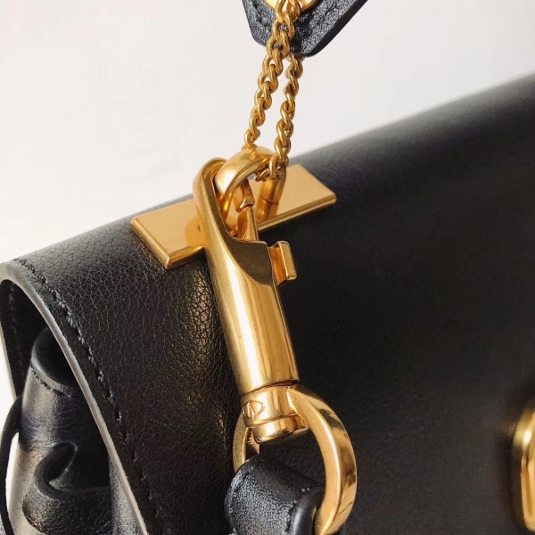 Valentino Small Vring Handbag In Black Buffalo Leather High