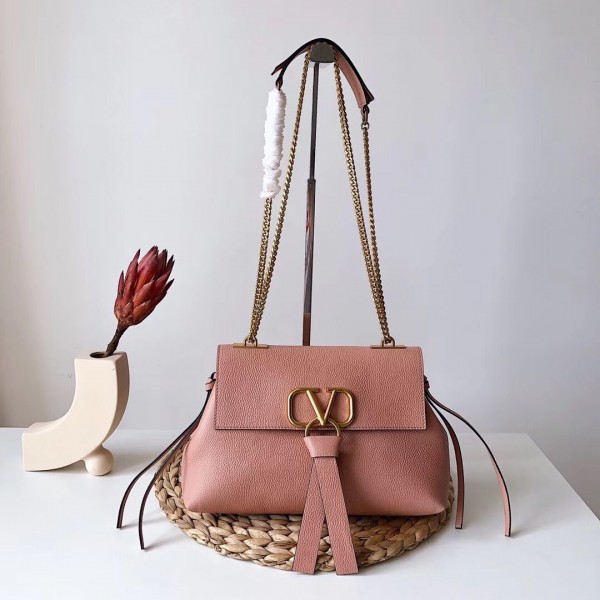 Valentino Small Vring Handbag In Pink Buffalo Leather High