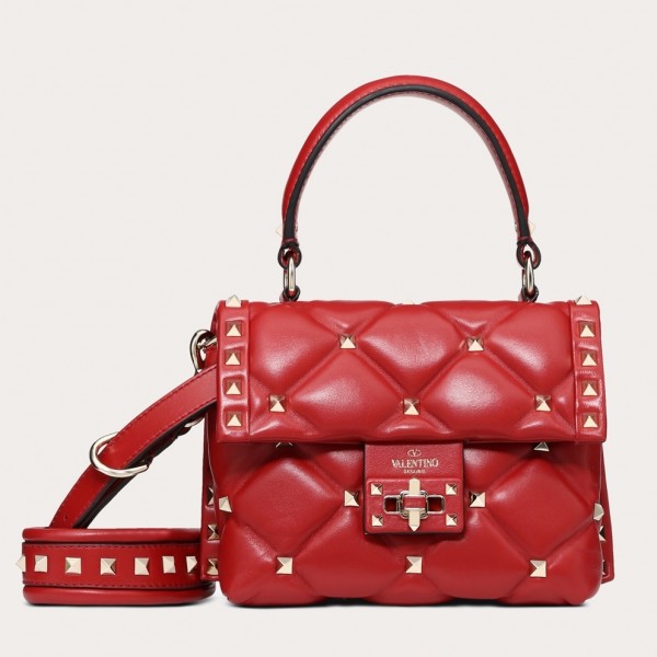 Valentino Candystud Mini Handbag In Red Lambskin High