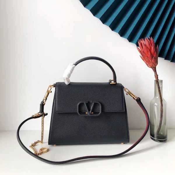 Valentino Small Vsling Handbag In Black Grainy Calfskin High