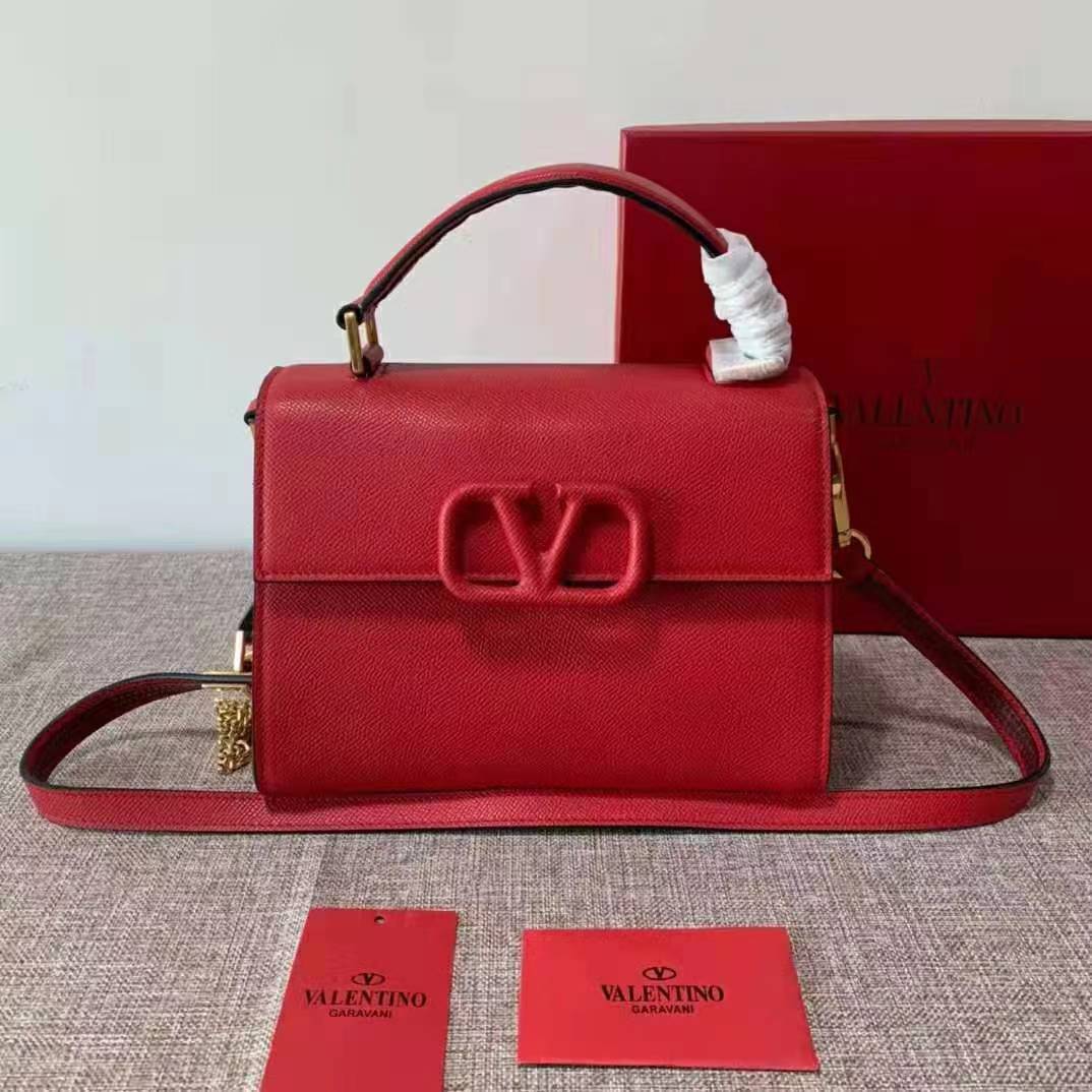 Valentino Small Vsling Handbag In Red Grainy Calfskin High