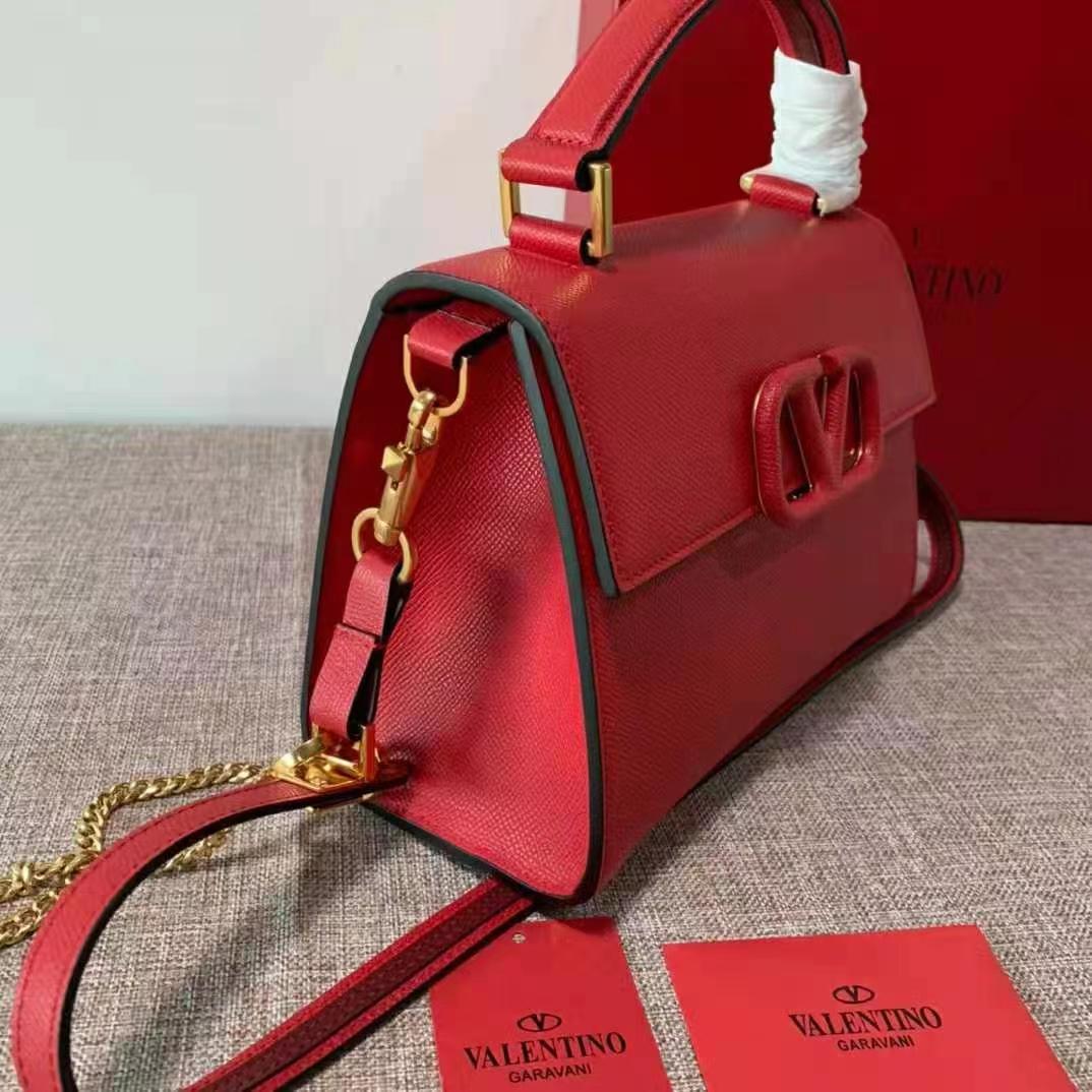 Valentino Small Vsling Handbag In Red Grainy Calfskin High