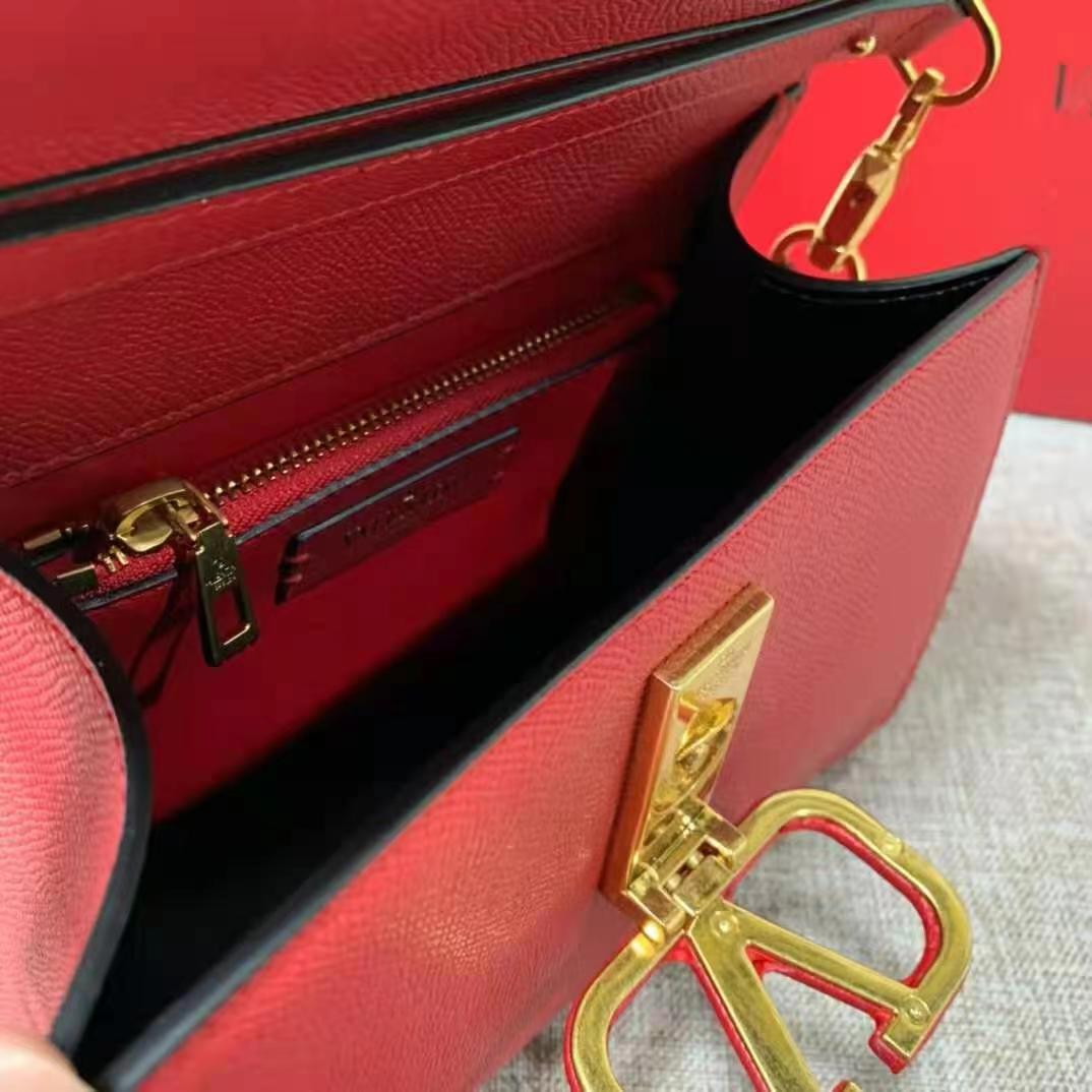 Valentino Small Vsling Handbag In Red Grainy Calfskin High