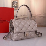 Valentino Light Grey Quilted Candystud Top Handle Bag High