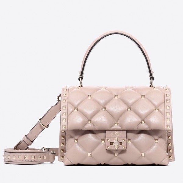 Valentino Garavani Quilted Candystud Top Handle Bag Poudre High