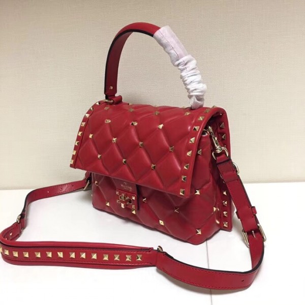 Valentino Garavani Quilted Candystud Top Handle Bag Red High