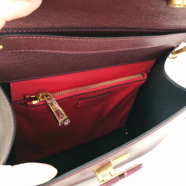 Valentino Vsling Handbag In Bordeaux Grainy Calfskin High