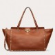 Valentino Medium Tote Bag In Brown Grainy Calfskin High