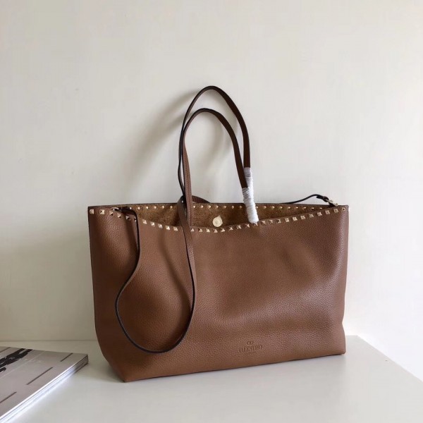 Valentino Large Shopping Bag In Brown Leather High