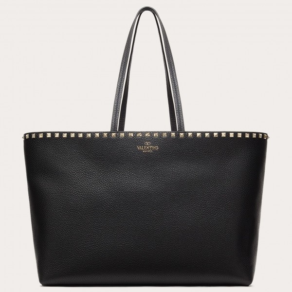 Valentino Large Shopping Bag In Black Leather High