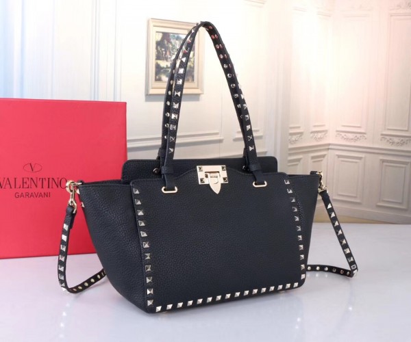 Valentino Small Tote In Black Grain Calfskin High