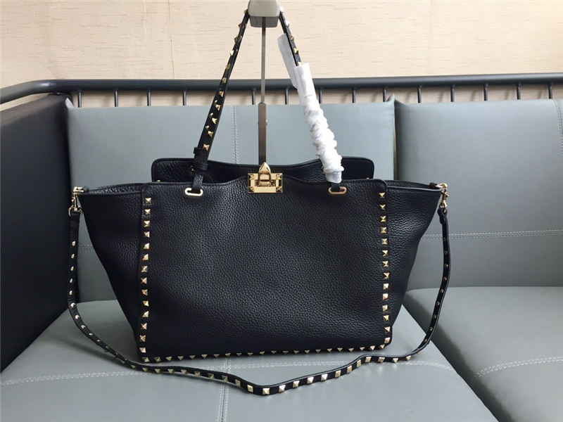 Valentino Medium Tote In Black Grain Calfskin High