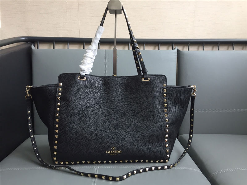 Valentino Medium Tote In Black Grain Calfskin High