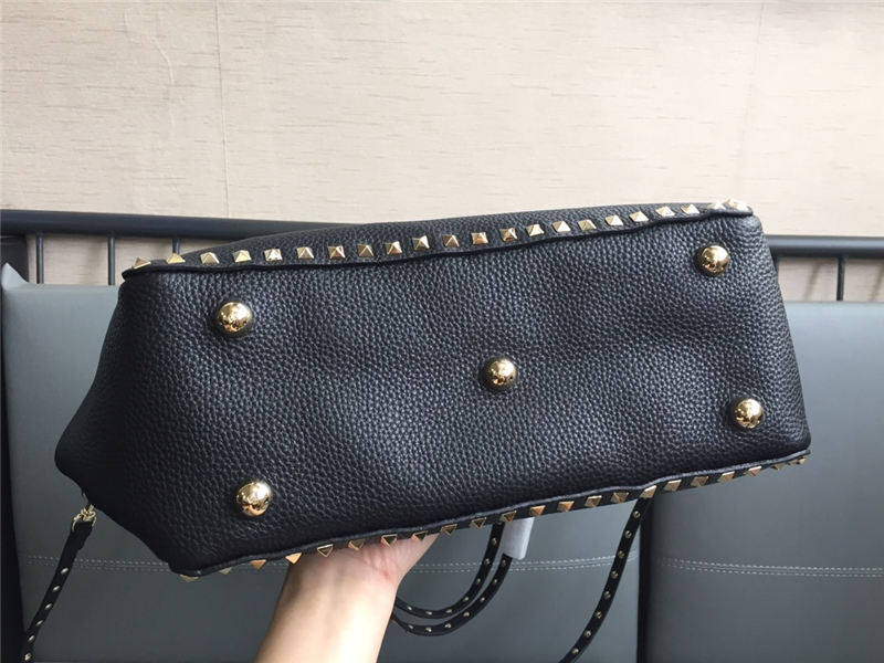 Valentino Medium Tote In Black Grain Calfskin High