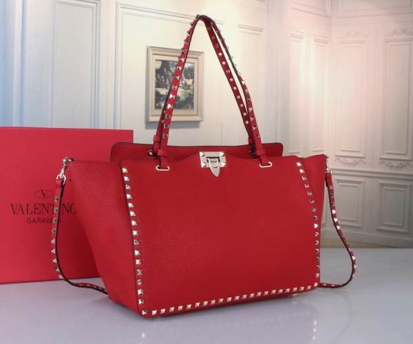 Valentino Medium Tote In Red Grain Calfskin High