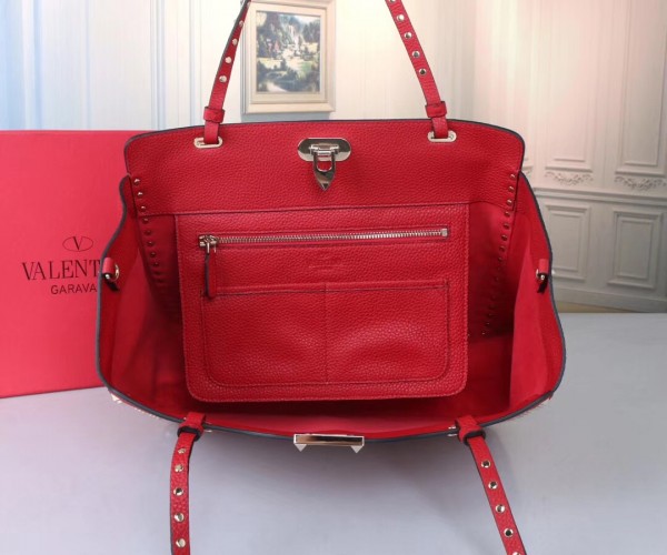 Valentino Medium Tote In Red Grain Calfskin High