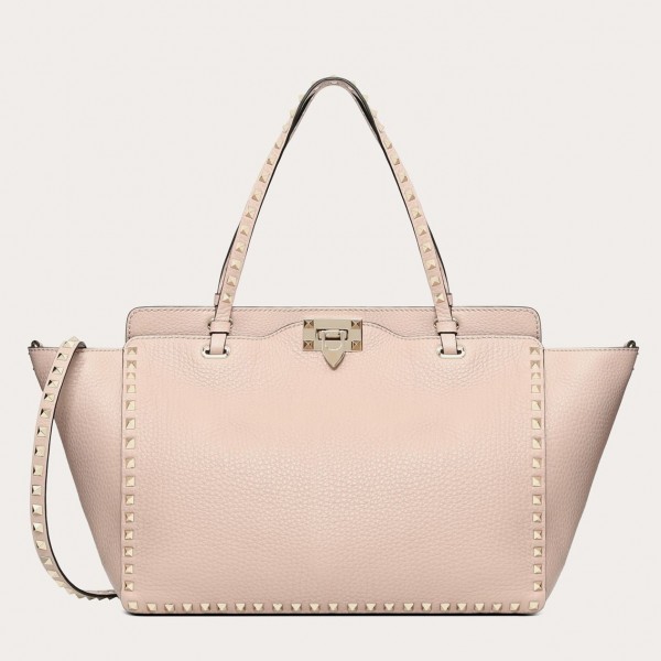 Valentino Medium Tote In Poudre Grain Calfskin High