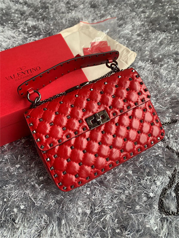 Valentino Spike Medium Bag Crinkled Lambskin Red High