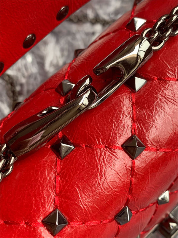 Valentino Spike Medium Bag Crinkled Lambskin Red High