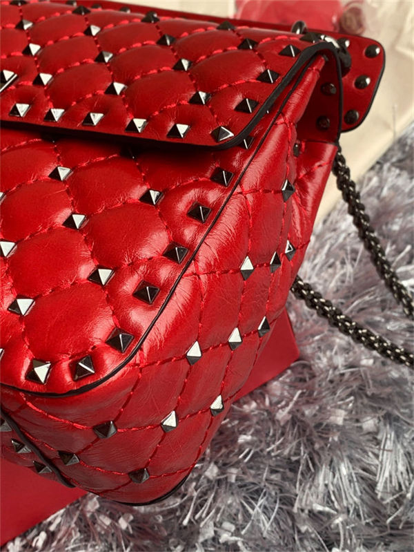 Valentino Spike Medium Bag Crinkled Lambskin Red High