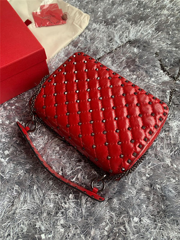 Valentino Spike Medium Bag Crinkled Lambskin Red High