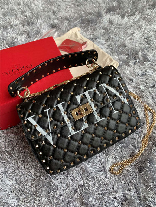 Valentino Spike Medium Bag Lambskin Black High