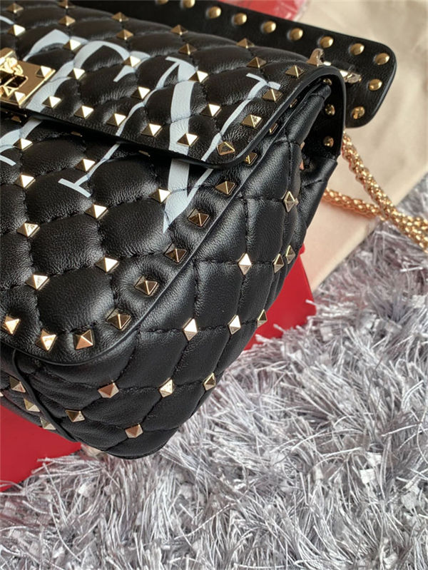 Valentino Spike Medium Bag Lambskin Black High