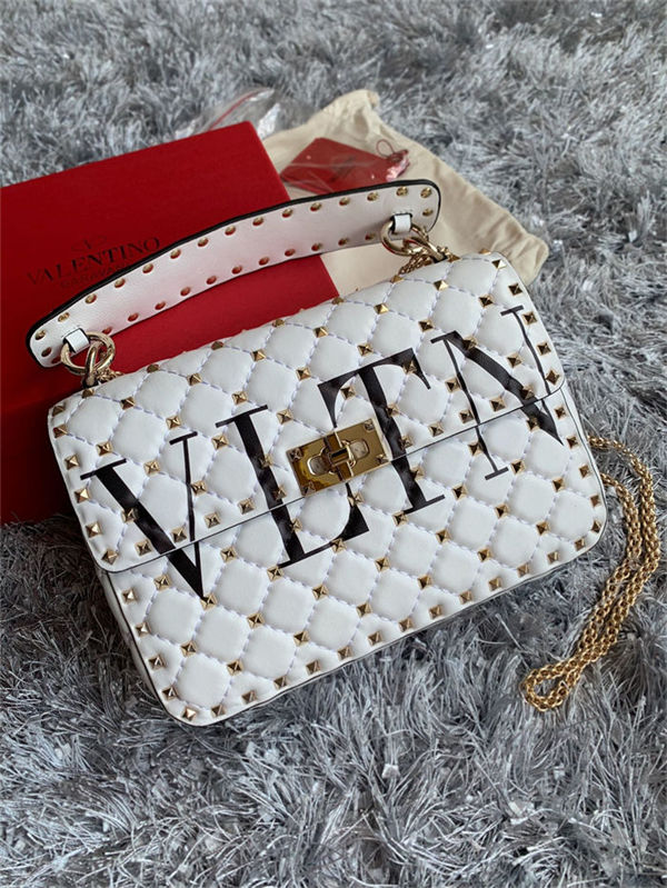 Valentino Spike Medium Bag Lambskin White High