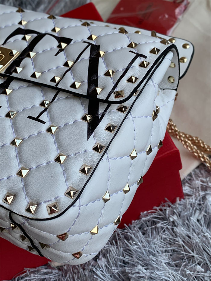 Valentino Spike Medium Bag Lambskin White High