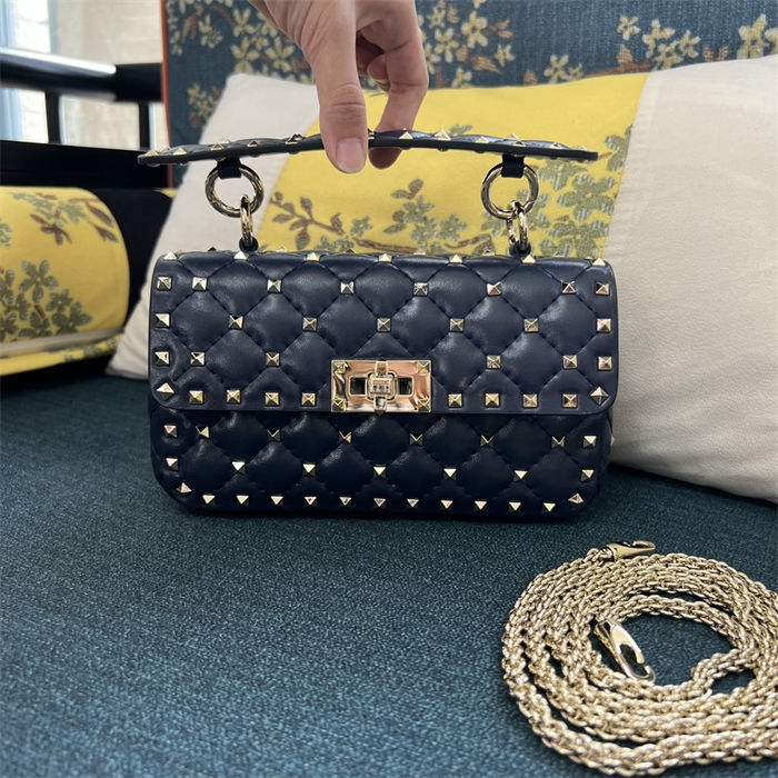 Valentino Spike Small Bag Lambskin Navy High