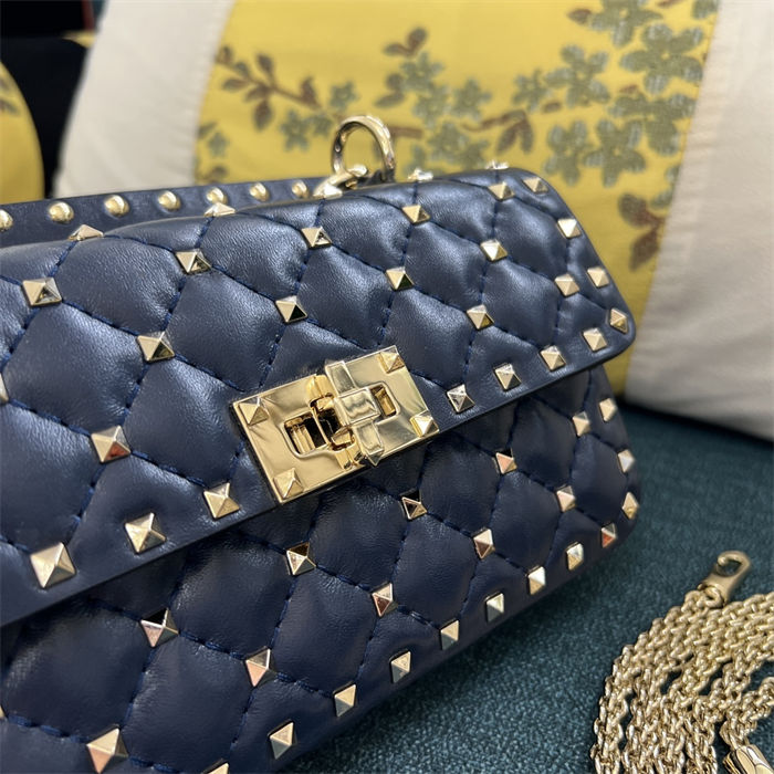 Valentino Spike Small Bag Lambskin Navy High