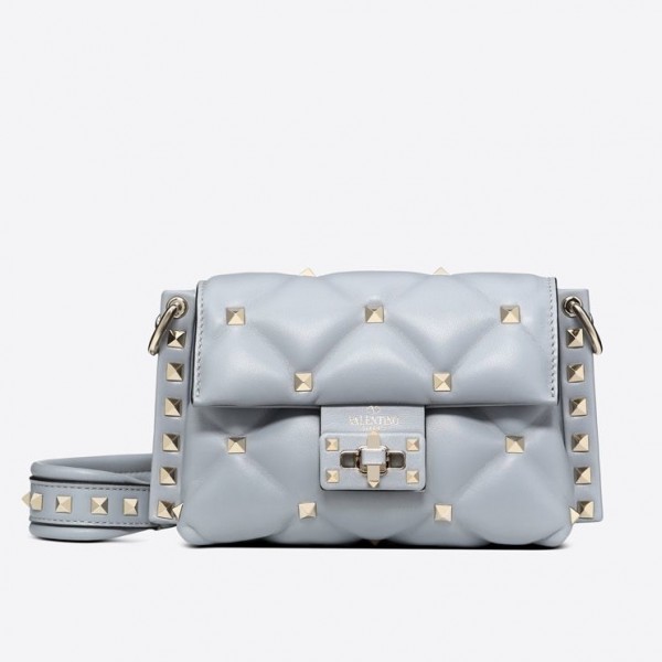 Valentino Mini Candystud Crossbody Bag In Pale Blue Lambskin High