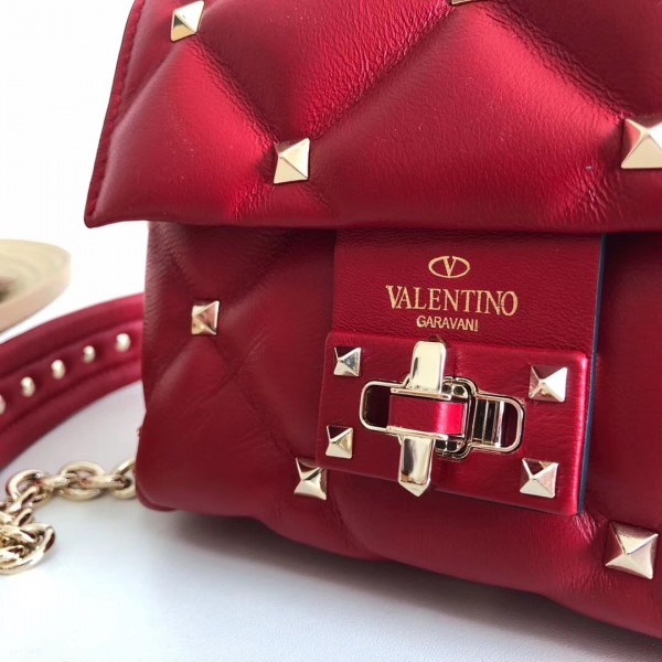 Valentino Mini Candystud Crossbody Bag In Red Lambskin High