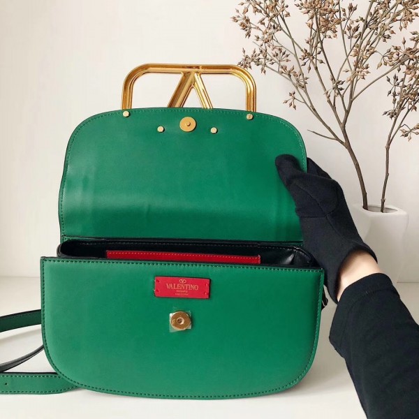 Valentino Supervee Crossbody Bag In Green Leather High