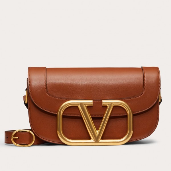 Valentino Supervee Crossbody Bag In Brown Leather High