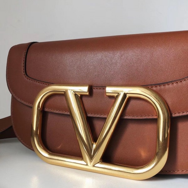 Valentino Supervee Crossbody Bag In Brown Leather High