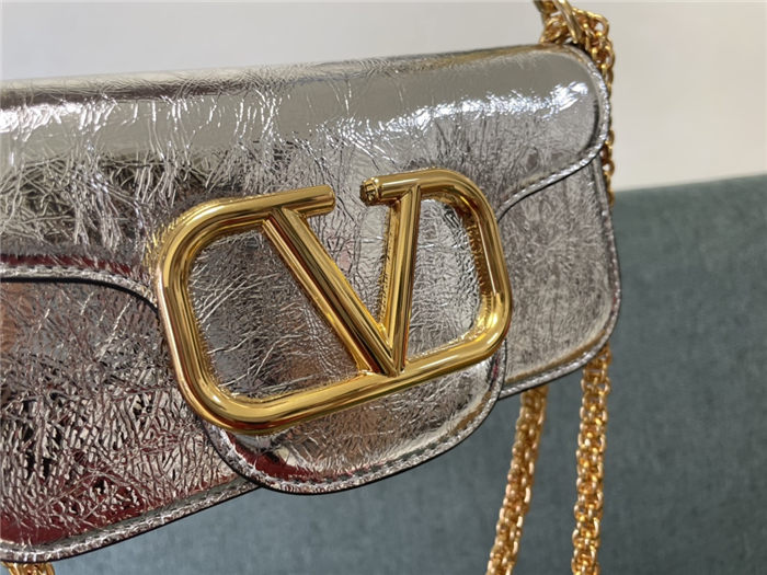 Valentino Garavani MINILOCO Crossbody Bag Calfskin Leather Silver High