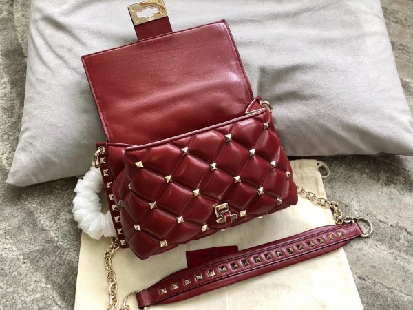 Valentino Small Candystud Crossbody Bag In Red Lambskin High