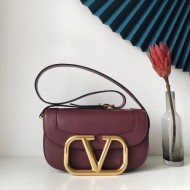 Valentino Supervee Crossbody Bag In Burgundy Leather High