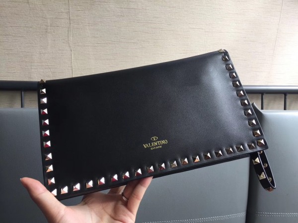 Valentino Medium Clutch In Black Calfskin High